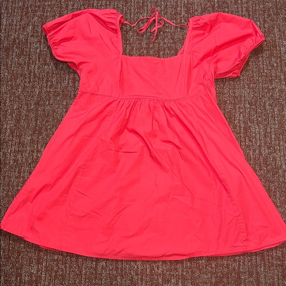 Draper James Pink Mini Dress puff sleeve square neck smocked back with pockets - Picture 2 of 14